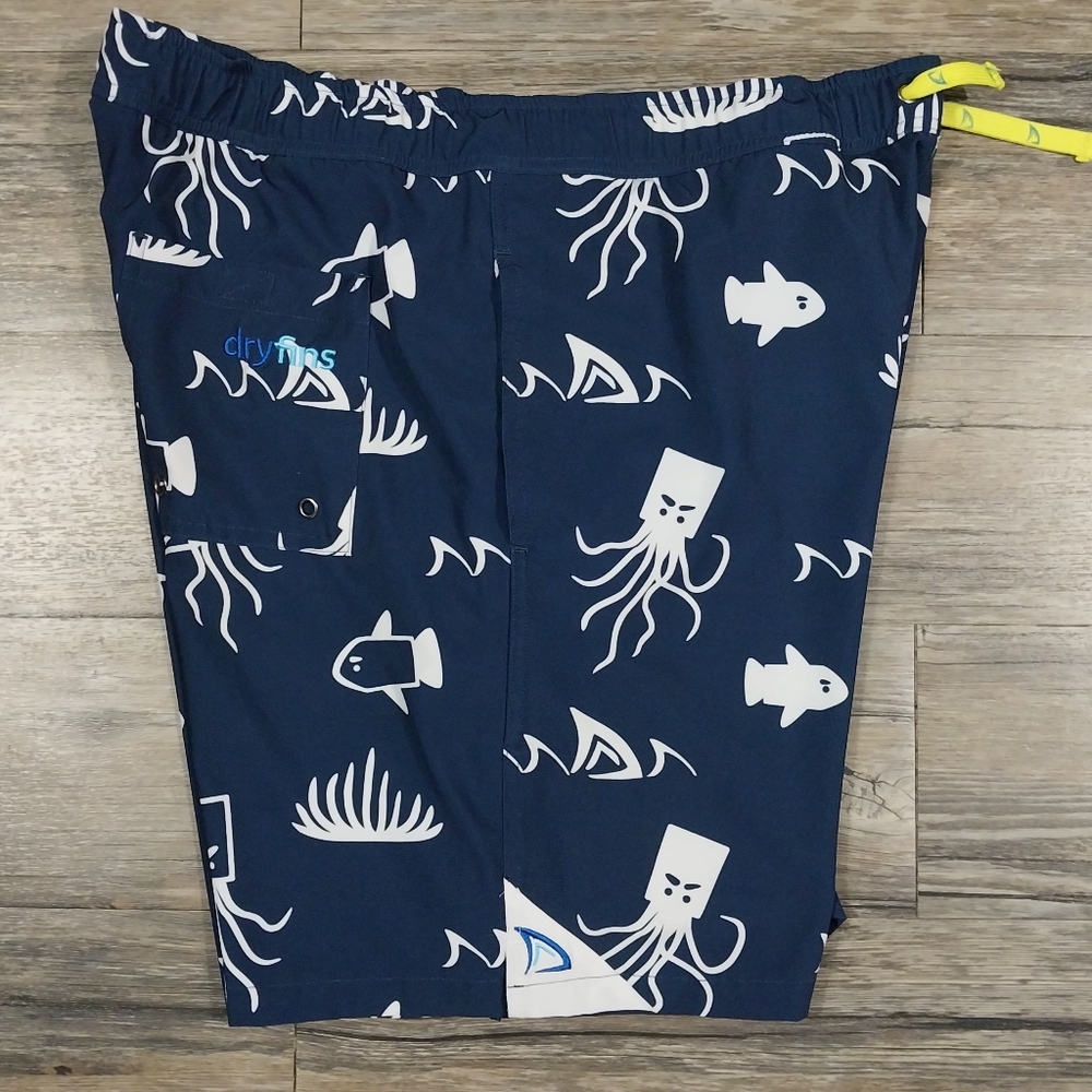 Dryfins Swim Trunks Suit Board Shorts Lined No Chafe Dark Blue Mens Size Medium